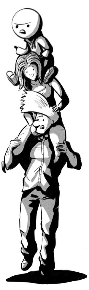 Illustration of Doc and Ash riding on Honksnozz's shoulders